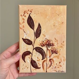 Golden Memory – Original Acrylic Painting of Dried Flowers | Warm Beige Brown
